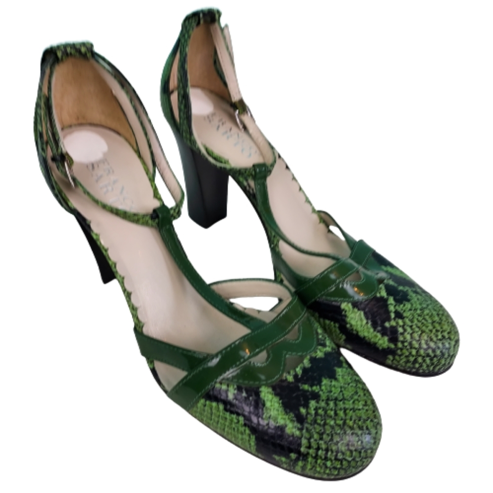 Franco Sarto leather 4" heels, women's size 8, green and black